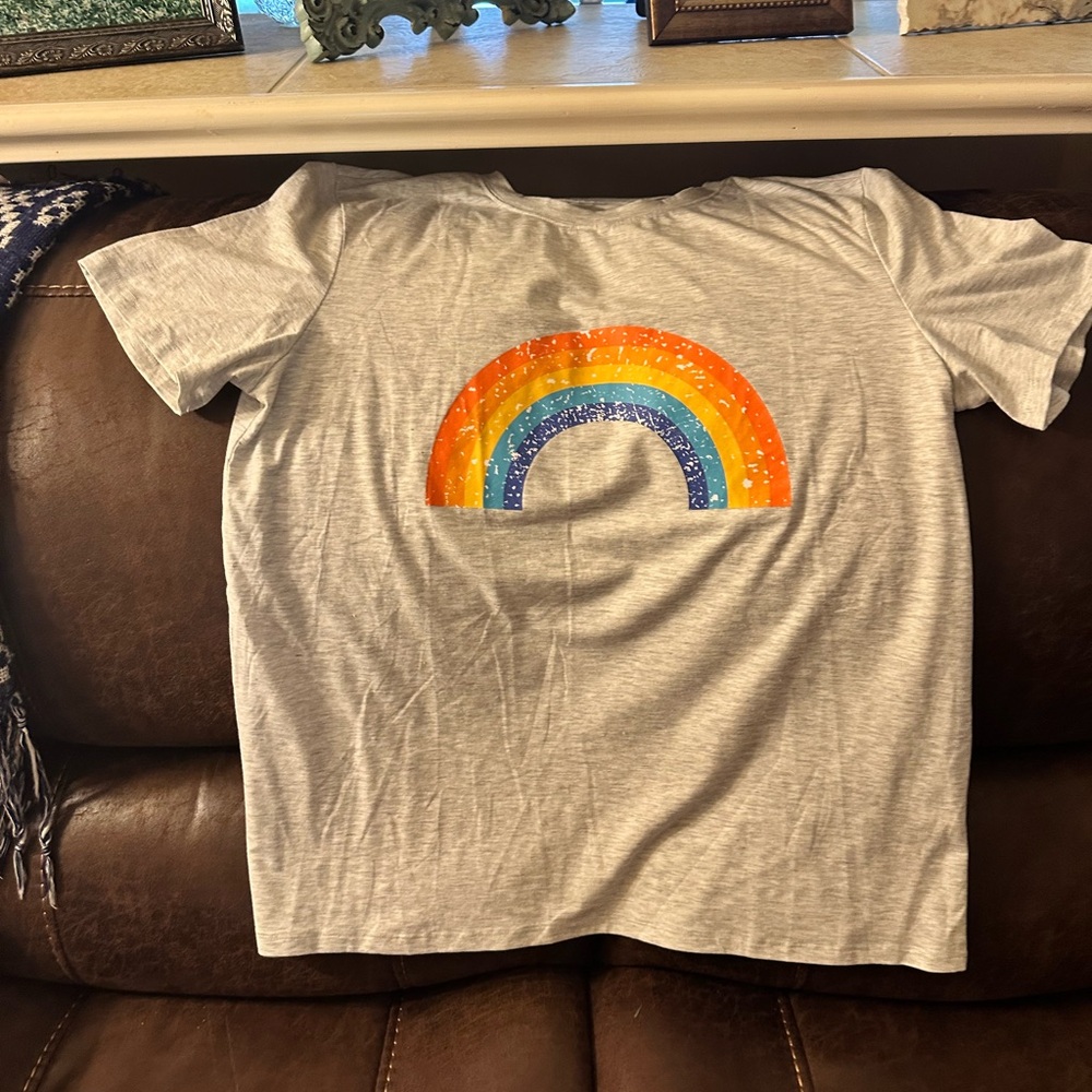 GrayT-Shirt with Rainbow Design